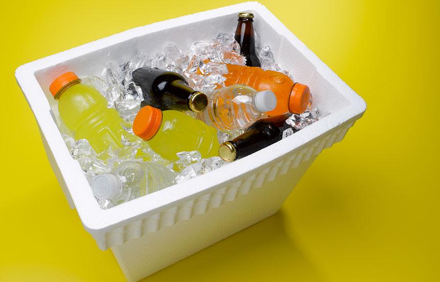 Cooler with sports drinks, sodas, and water