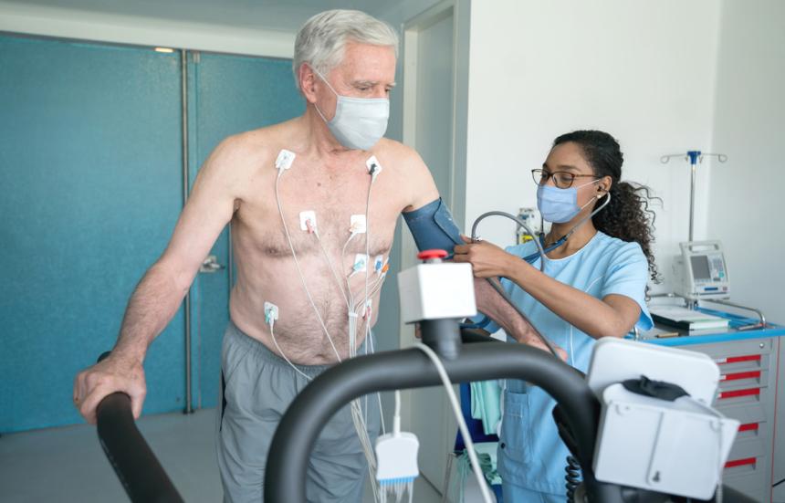  elderly man being tested at a medical facility for heart issues