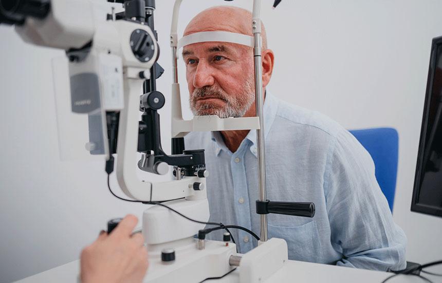 male patient at ophthalmology appointment