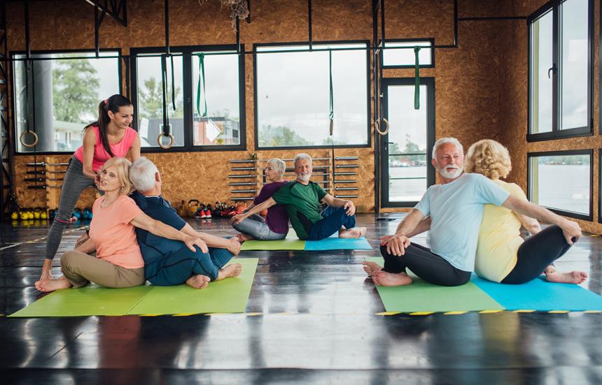 3 couples participating in seating tai chi